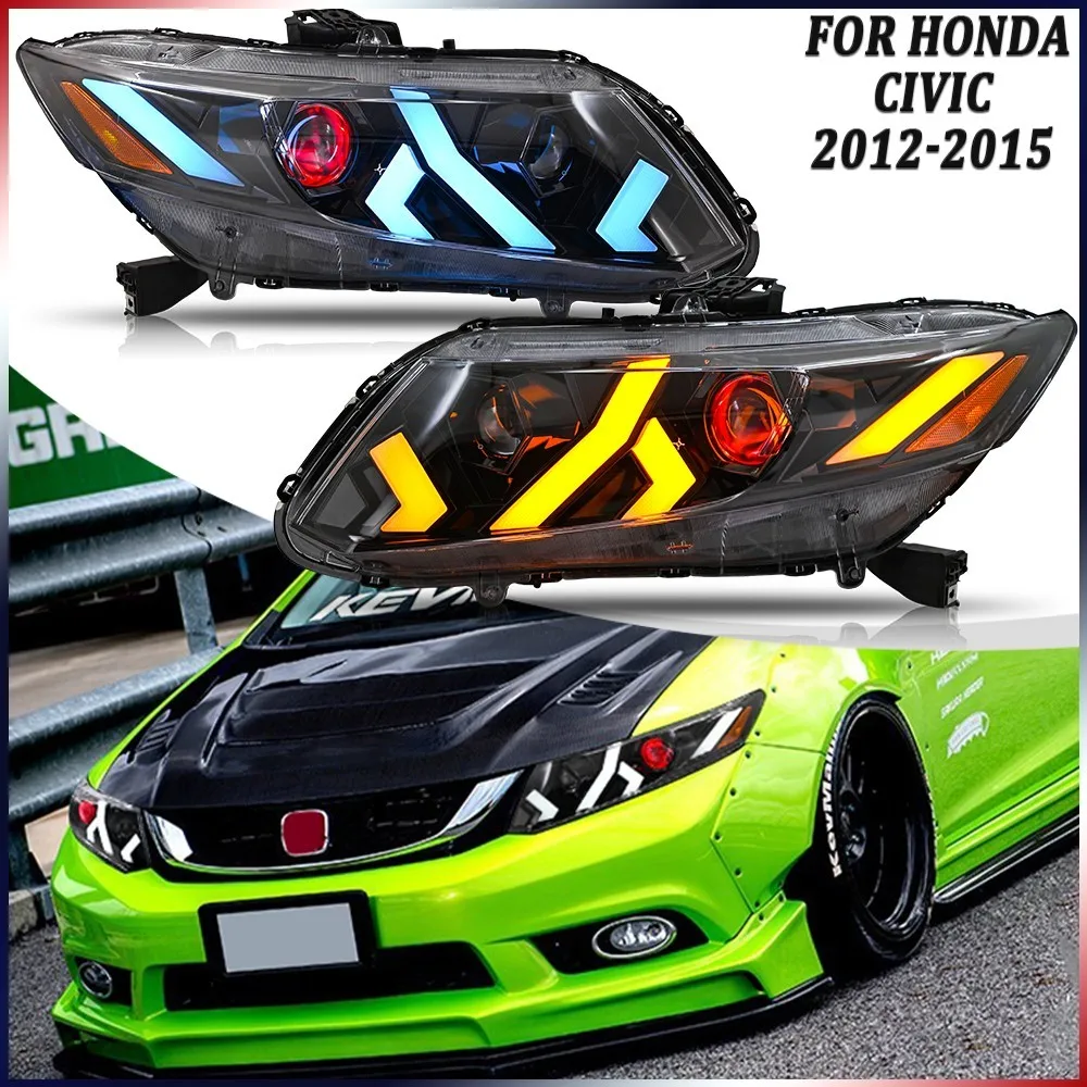 

1 комплект светодиодных фар Demon Eyes в сборе для Honda Civic 2012-2015 годов, передние фары, последовательные аксессуары для фар DRL