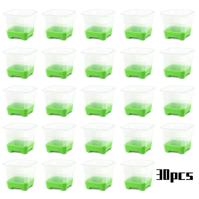 Clear Nursery Pots With Silicone Base For Easy Transplant, Transparent Plastic Plant Pot Green 30Packs