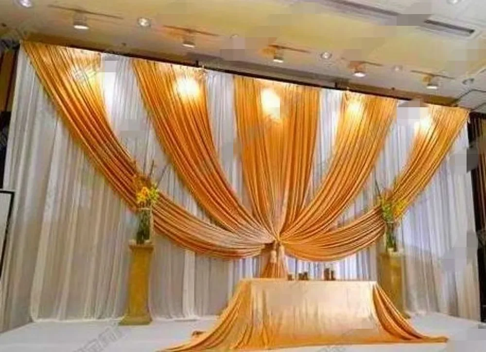 

3m*6m Fabric Ice Silk Drape Curtain with gold sequin swag Wedding Backdrop Decoration Party Stage Celebration Favors