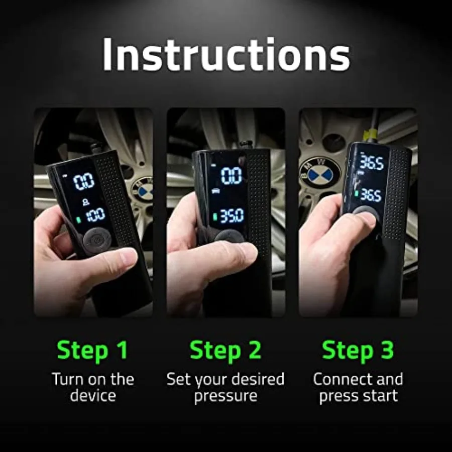 ضاغط هواء محمول مع مجموعة أدوات الطاقة لإطارات السيارات والدراجات النارية ومنفاخ الإطارات اللاسلكي لشحن المنزل