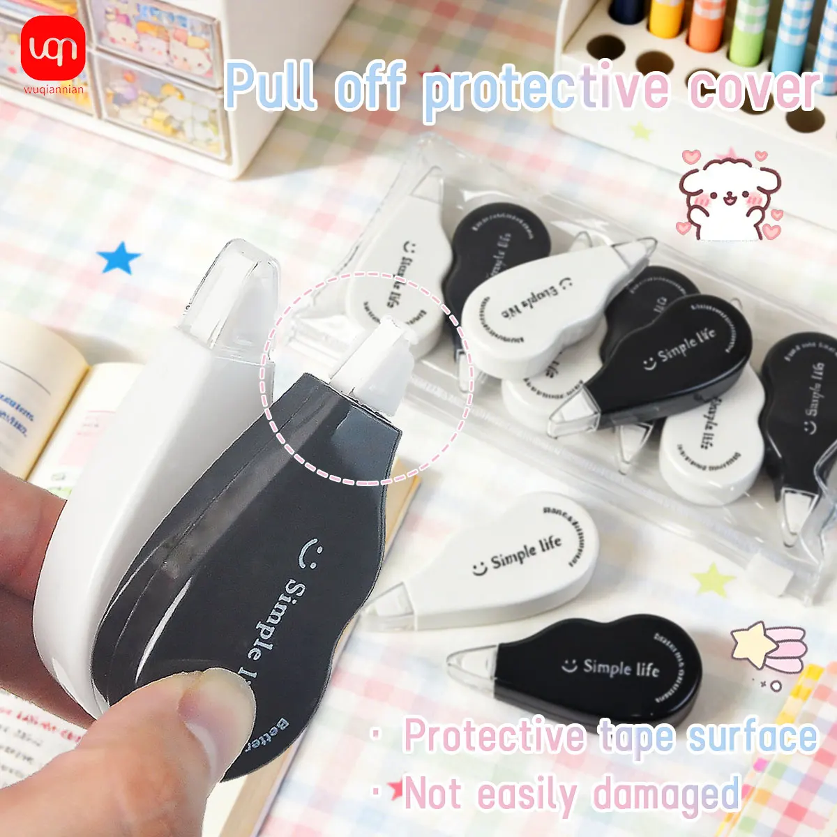 WQN - Black and White Mini Correction Tape Tool, Novel Item for Children and Students, School Stationery and Office Supplies