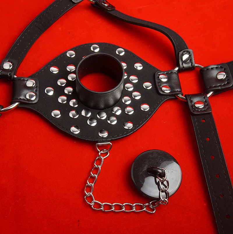 BDSM Open Mouth Gag,Faux Leather Ring Gags with Detachable Lid,Sex Toys for Couples,Bondage Restraints