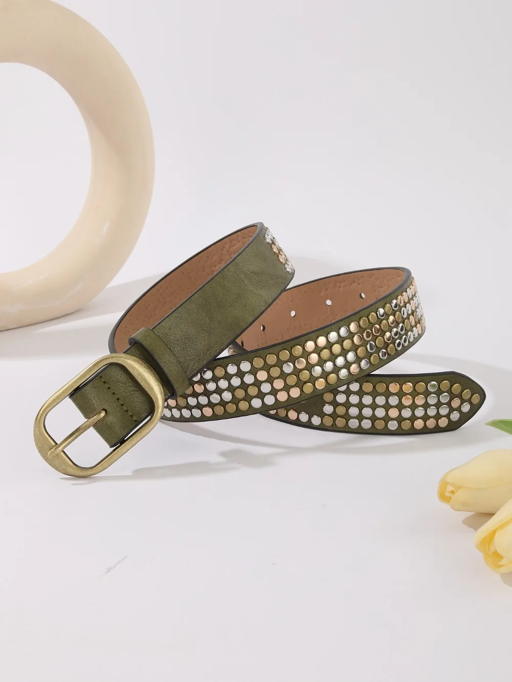Modischer Legierungsgürtel für Damen mit PU-Leder und Nietenverzierung, Lässiger Taillengürtel im Punk-Stil mit Nadelschnalle, Hosen-Dekoration – Detail 4