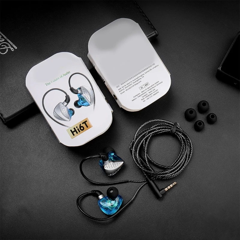 

Hi6T Professional Dynamic Earphone Bass Earbud Over the Ear Sports Headphones Noise Cancelling Headsets with Mic