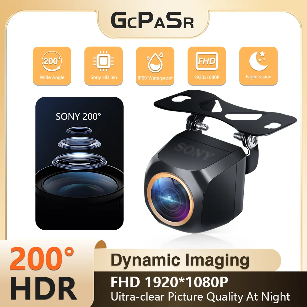 GcPaSr Telecamera AHD 1920x1080P Auto 200 ° per Retromarcia Full HD Visione Notturna Veicolo Posteriore per Fisheye Golden Lens