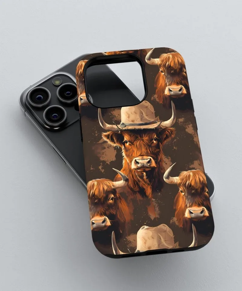 Highland Cow Rustic Western Phone Case For IPHONE 16 15PRO MAX 14 13 12 11 Acrylic TPU Two in one magnetic Phone Cases