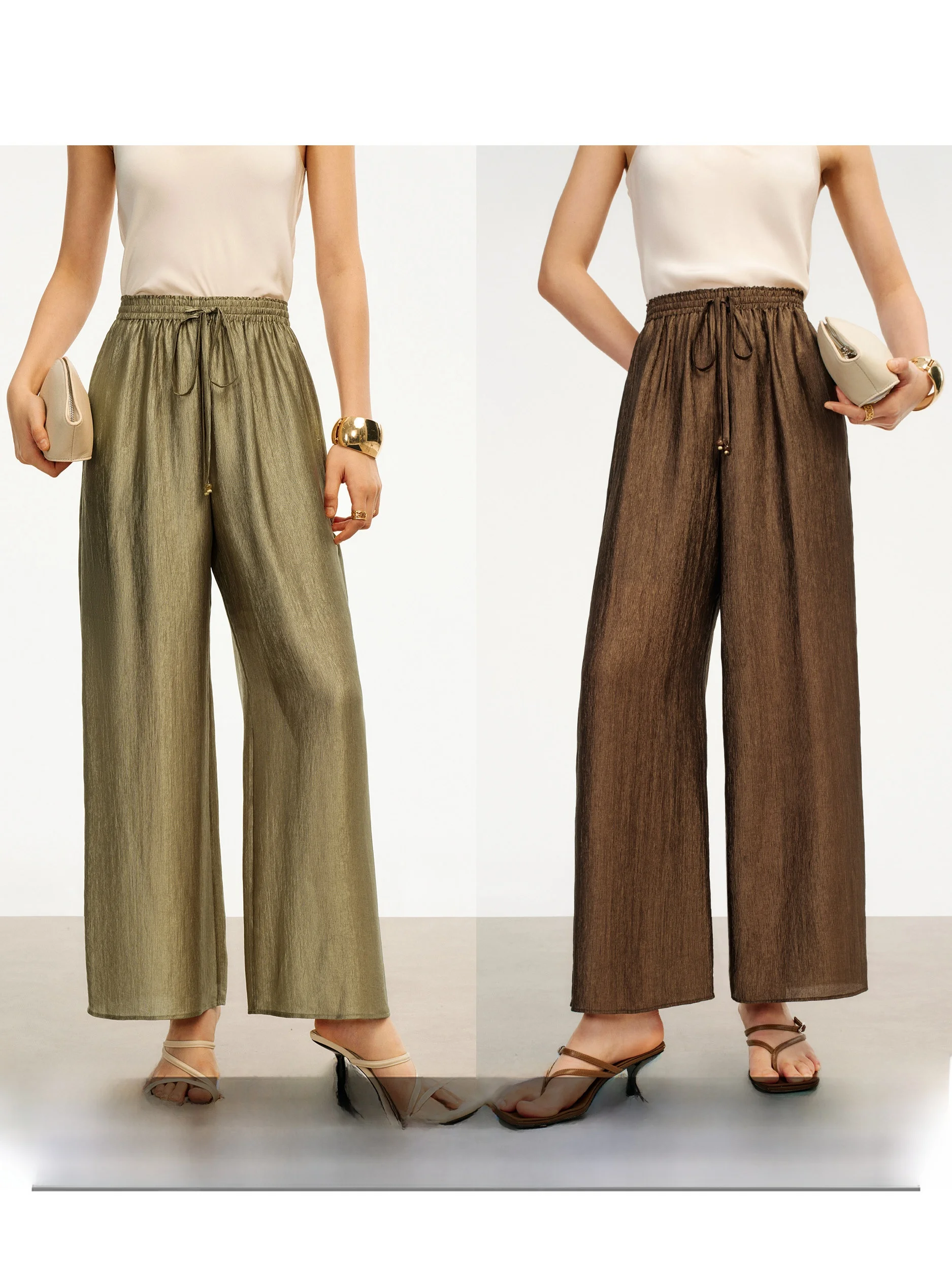 

Женские летние тонкие брюки с высокой талией и широкими штанинами, свободного прямого кроя, из ацетатного волокна, для повседневной носки