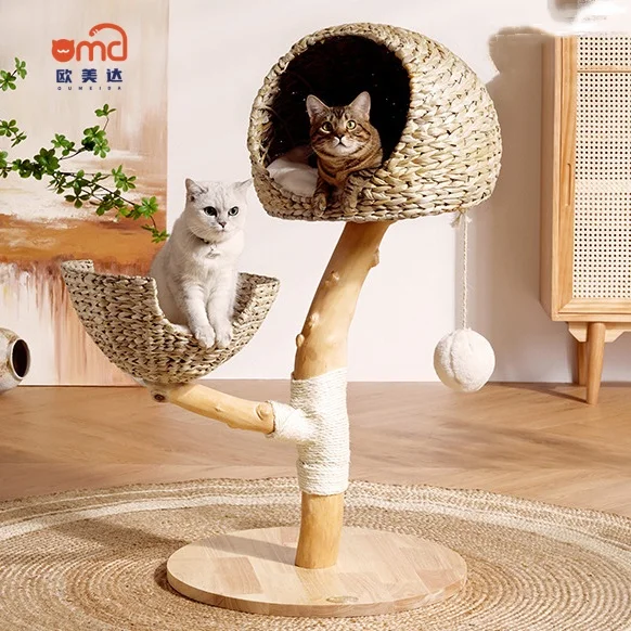 High Quality Cat Tree Rattan Knitting Solid Wood Does Not Occupy Space Kitten Viewing Platform Cat Climbing Frame Tree