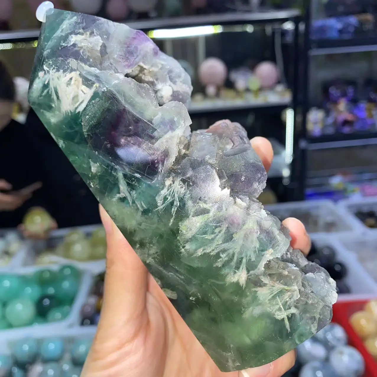 Natural Feather Fluorite Crystal Cluster Tower, Reiki Healing, Meditation and Divination, Room Decoration, Gift Collection