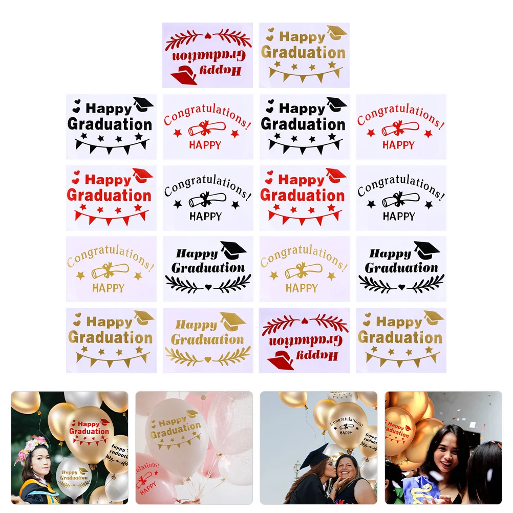 

18 Sheets Graduation Balloon Stickers Happy Party Decor Mixed Style DIY Grad Decal Balloon Decals Graduation Sticker Decor
