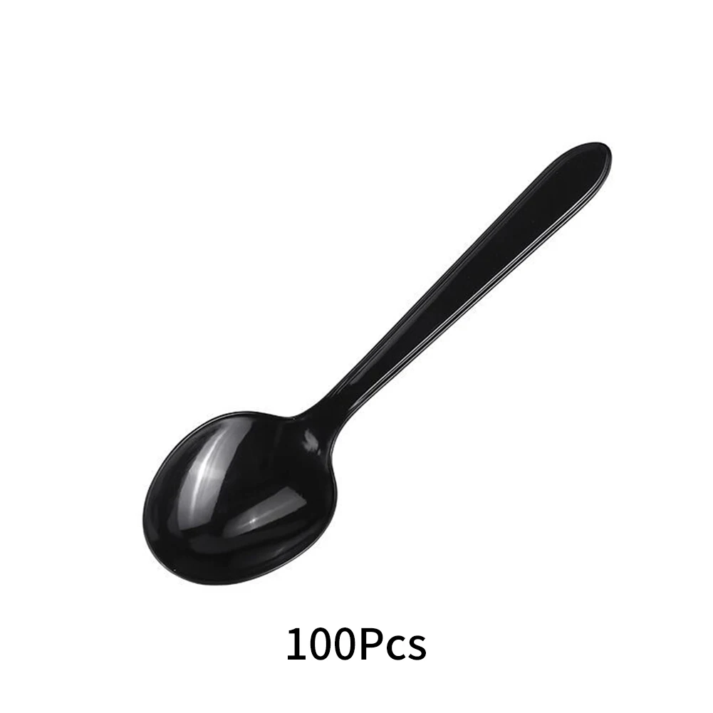 Pack of 100 black plastic spoons egg spoons plastic soup spoons large plastic spoons egg spoons reusable