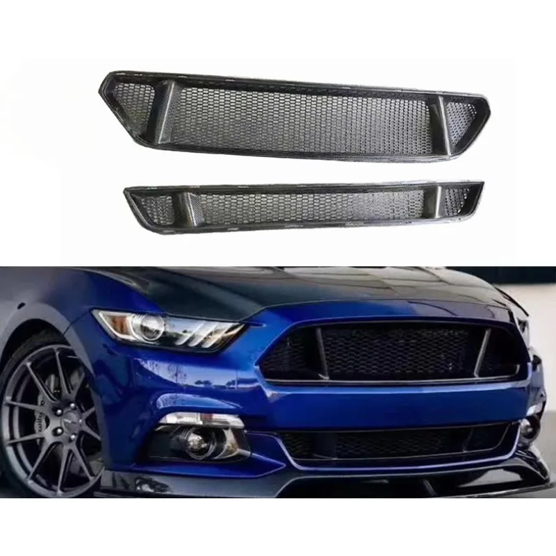 

Для 2015-2017 Ford Mustang, Центральная сетка из углеродного волокна, верхняя и нижняя искусственная Модифицированная внешняя отделка