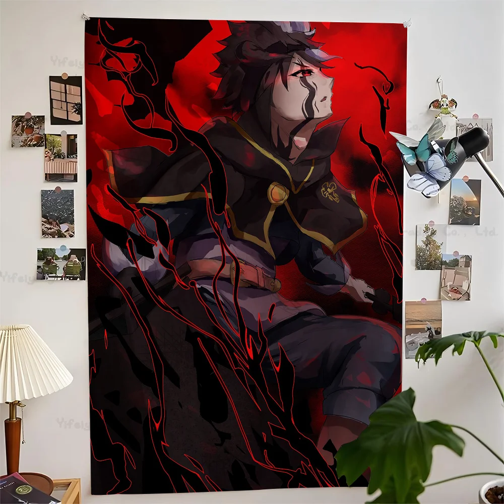 Anime trevo preto tapeçaria arte impressão japonês tapeçaria de parede anime pendurado decoração para casa