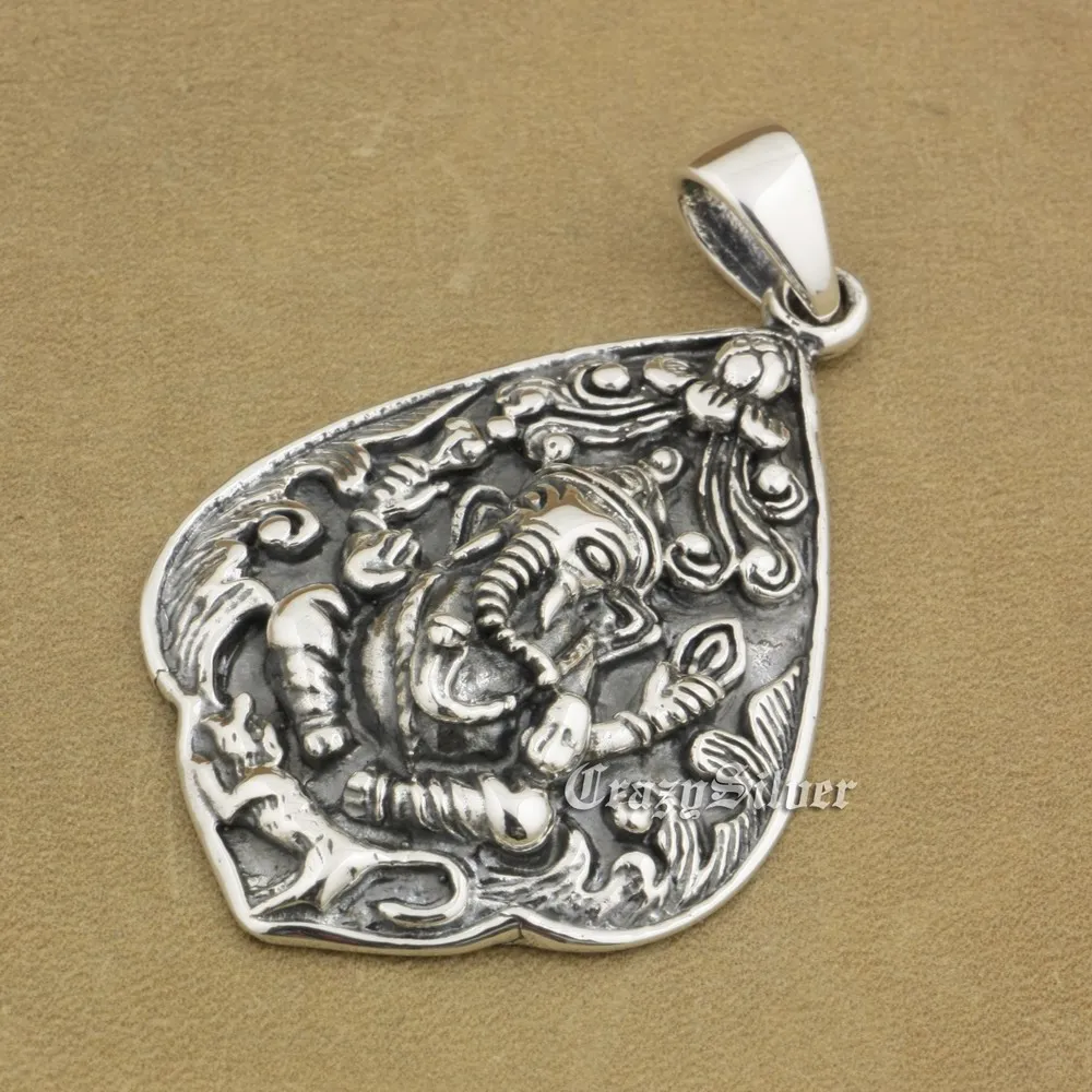 925 Sterling Silver Ganesh Hindu Lord God Pendant 8A037