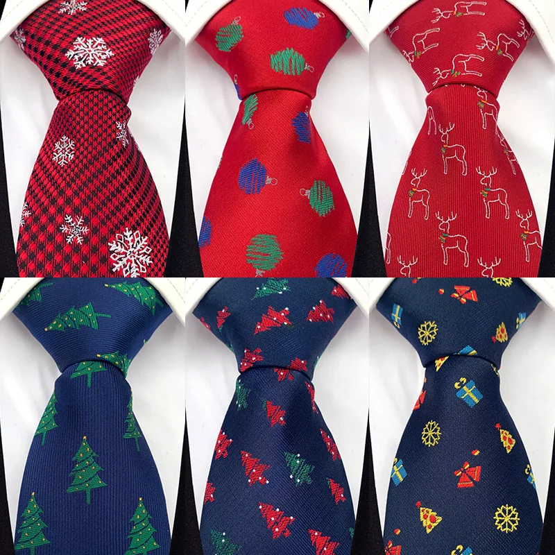 

Red Blue Christmas Tie 8cm Novelty Xmas Tree Elk Pattern Ties Santa Claus Snowflake Slim Necktie for Festival Theme Gift