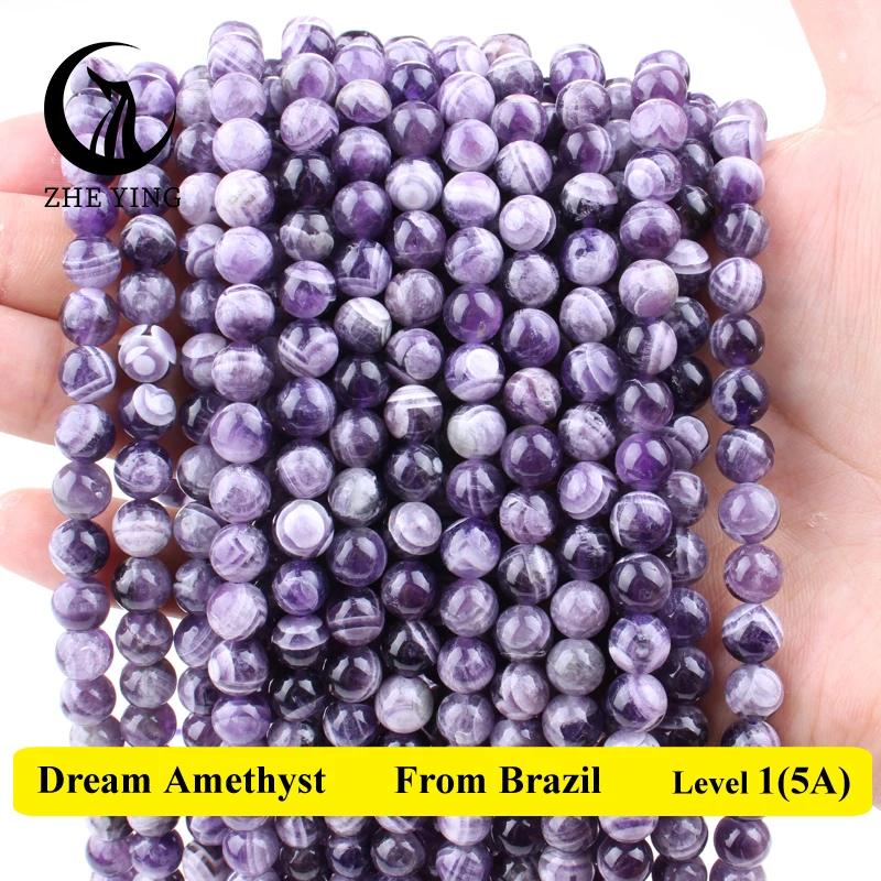 4 6 8 10mm Natural Stone Dream Amethyst Beads Round Loose Gemstone Spacer Beads For Jewelry Making DIY Bracelet Necklace