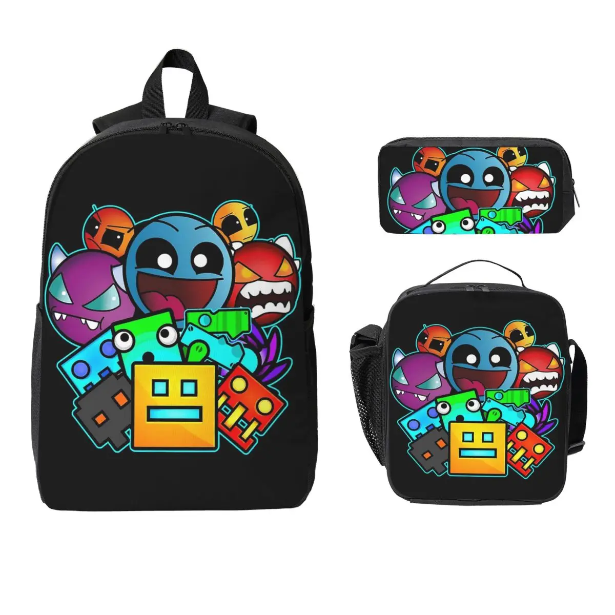 

Geometry Dash Old School Gaming Backpack Boy Girls BookBag School Bag Computer Shoulder Bags 3ps Insulated Lunch Bag Pencil Case