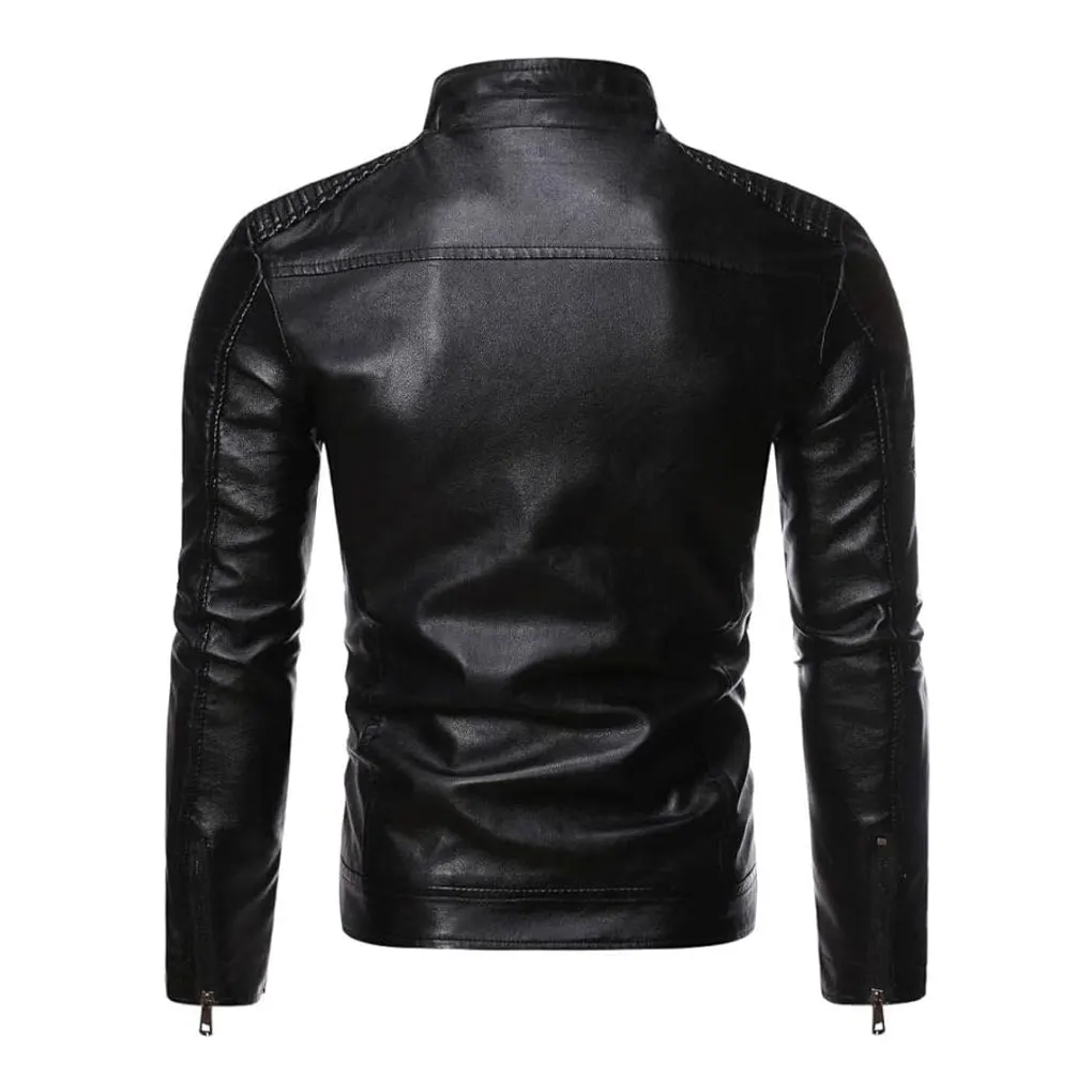 سترة بوليستر ستاي دافئة وعصرية مع سترة دراجة نارية من الجلد الصناعي للرجال ذات تطبيق واسع للقهوة L