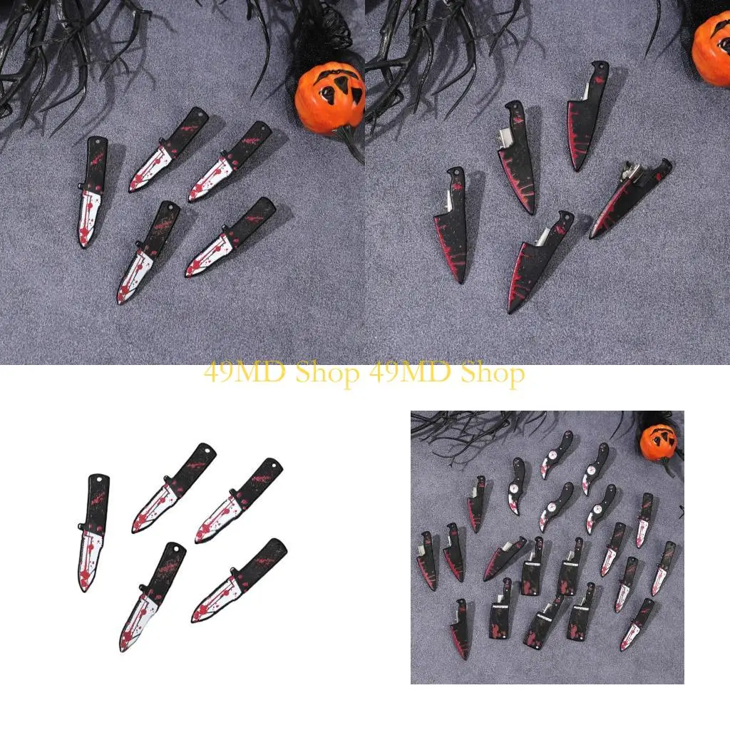 

49MD 5PCS Scary Hairpins Axes Daggers Cleaver Scissors Halloween Accessories