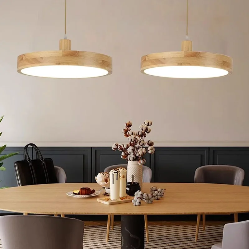 

Modern Acrylic Lampshade Chandeliers Nordic Ultra-thin LED Wooden Pendant Lamp for Living Room Bedroom Wood Fixture Lamp