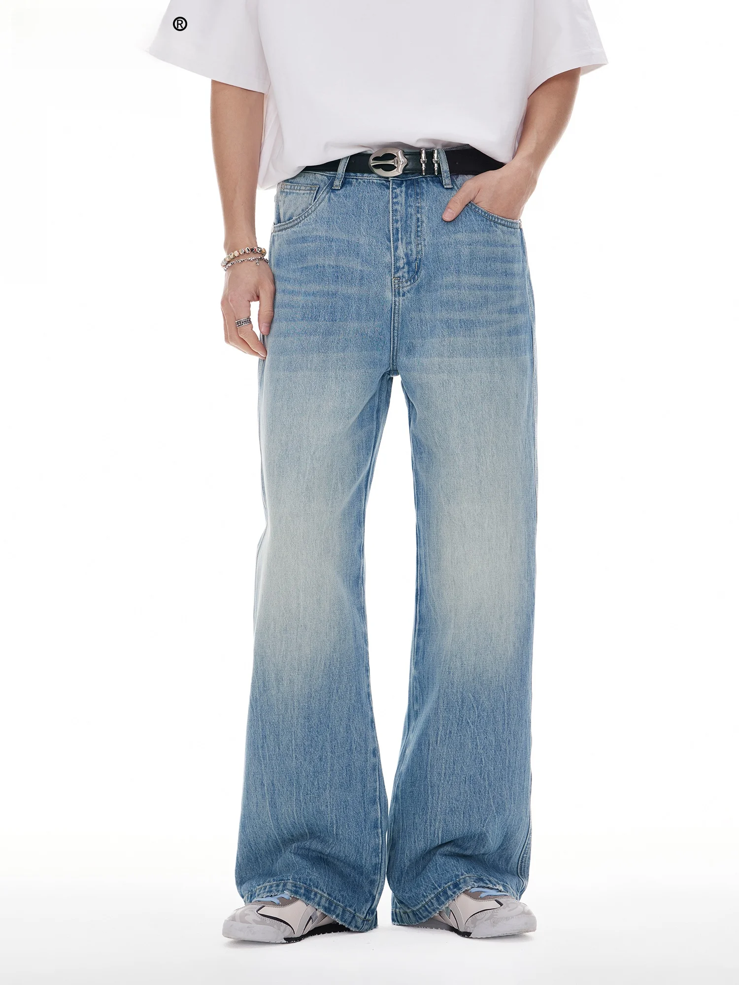 

RB Мужские зимние новые свободные широкие синие джинсы Американский ретро-бренд Высокочувствительные длинные брюки Молодежный тренд Хлопковый джинс