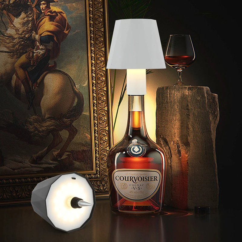 ワイヤレスワインボトルテーブルランプタッチコントロール3色無段階調光ナイトライトバーワインボトルテーブルランプに適しています