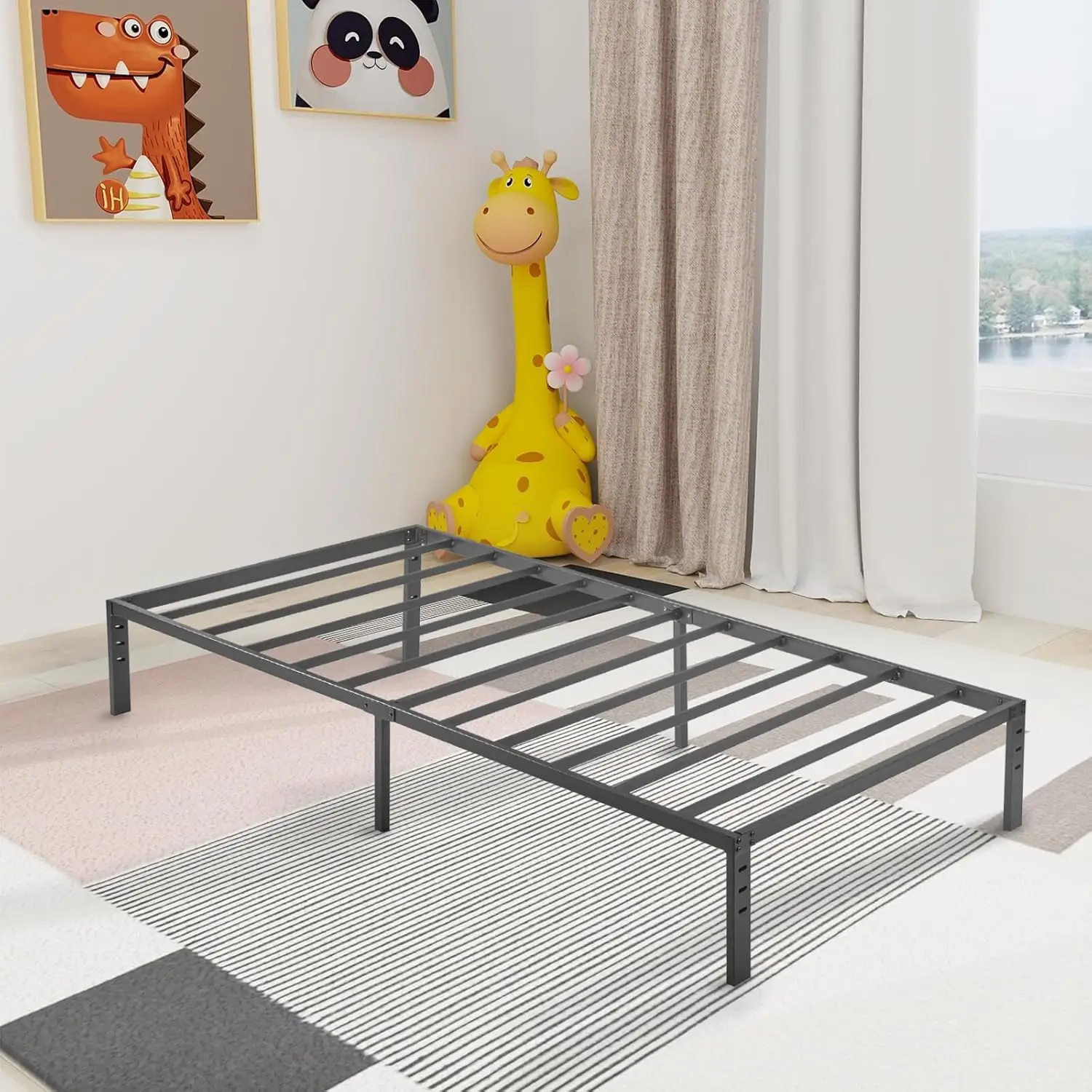 

Bed Frame Twin Size,14 Inch Metal Platform Bed Frame, Storage Space Under Bed, Mattress Foundation With Heavy Duty Steel Slat