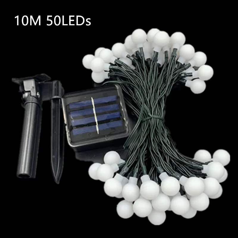 Outdoor Solar Lamp White Ball with 50 LEDs 10M Power LED String Fairy Lights for Garden Christmas Party Decor Solar Garlands
