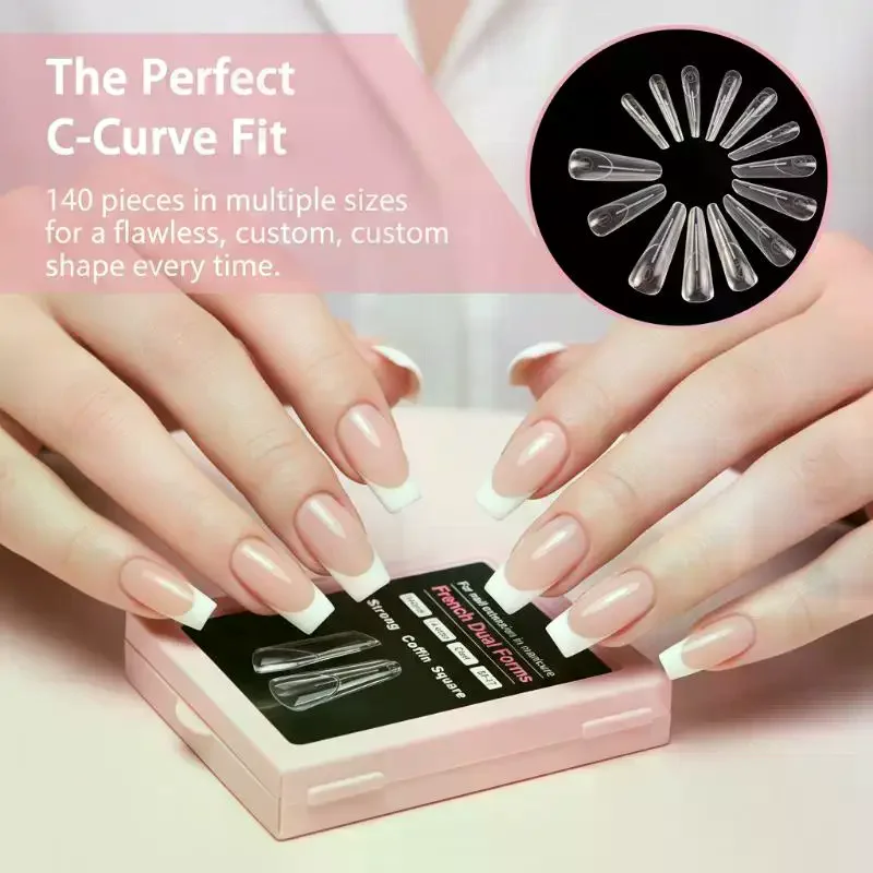 140Pcs/box Stereoscopic Extension Upper Soft Nail Molds French Nail Armor Model Dual Form Square Almond Nail Extension Mold
