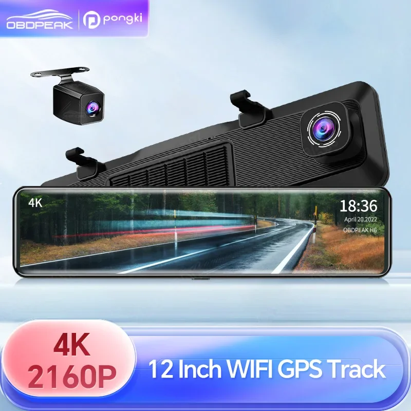 12 Inch 4K Car Dvr Mirror WiFi GPS IPS Screen Stream Rear View Dash Cam Mirror Dual Car Camera Drive Recorder Black Box