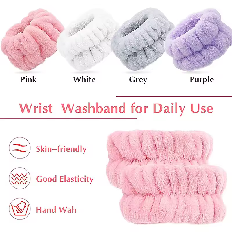 Wrist Washband Microfiber Wrist Wash Towel Band Wristband Scrunchies for Wash Face Absorbent Wrist Sweatband for Women Headband - Image 4