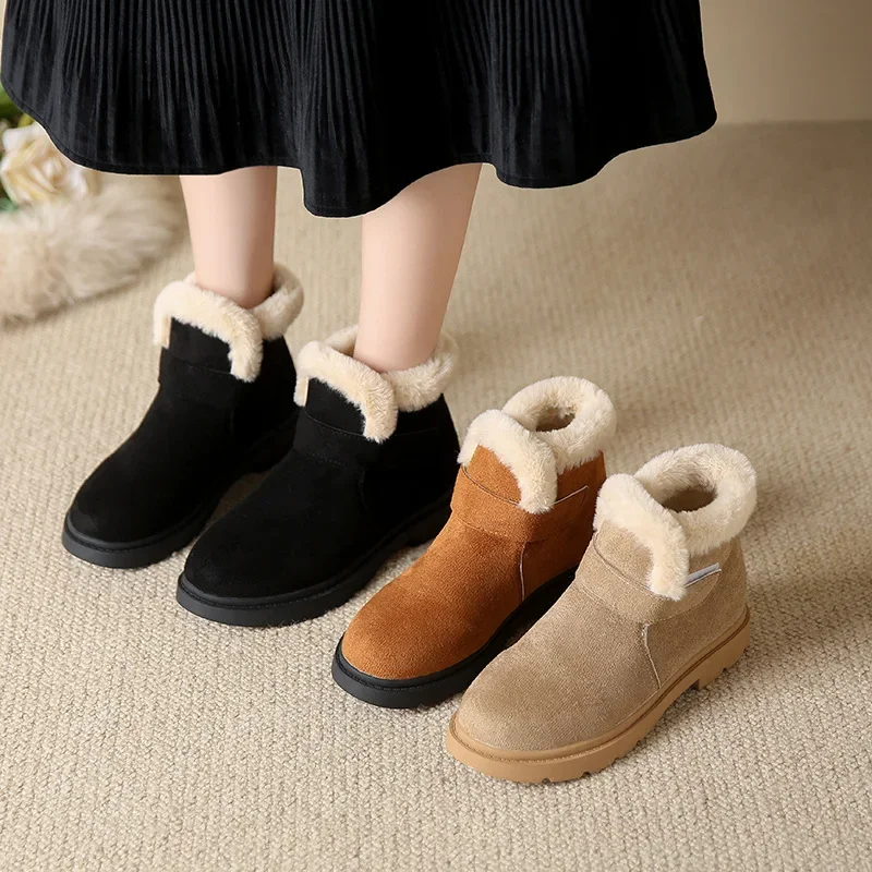 

2024 Winter New Cashmere and Thick Snow Boots Women's Large Size Thick Sole Warm Woolen Cotton Shoes with Cashmere Women's Shoes