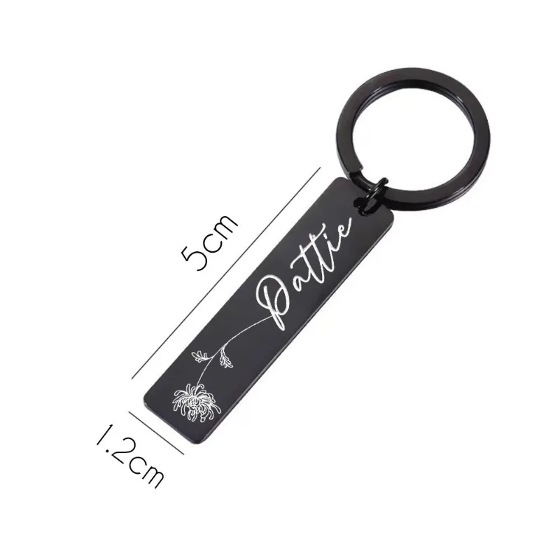 New Style Stainless Steel Custom Logo Name Keychain Rectangular Hang Tag Metal Key Ring Advertising Holiday Engraved Laser Gift