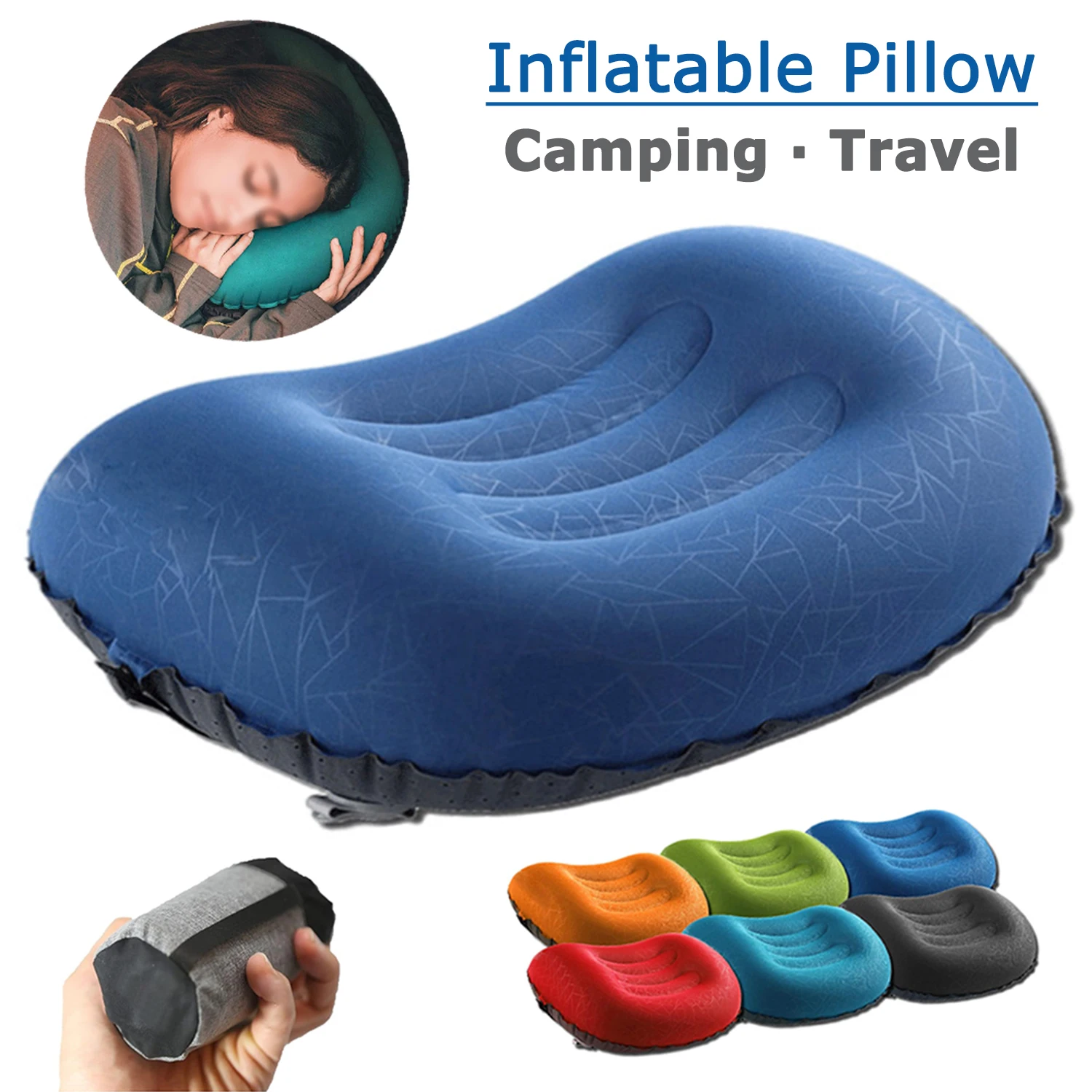 

Inflatable Camping Pillow Ultralight Beach Travel Pillow for Neck Lumbar Support Camp Hiking Compact Ergonomic Inflating Pillows