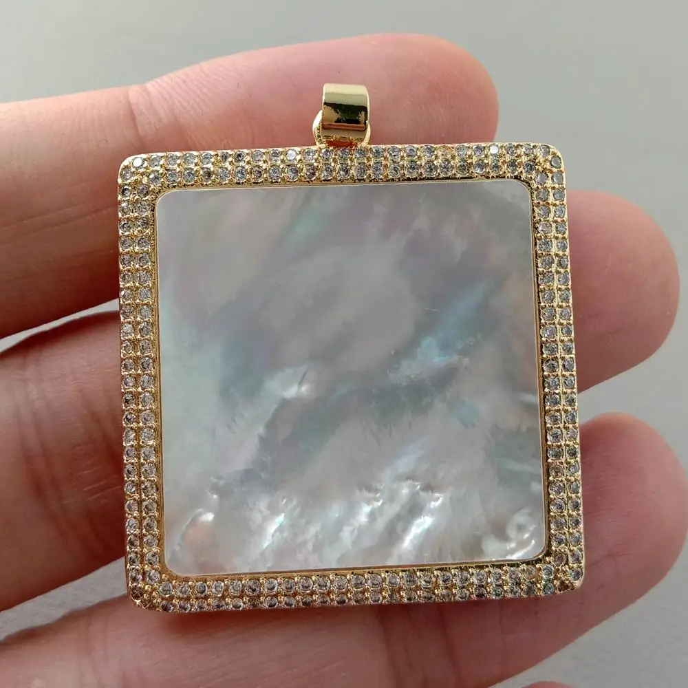 

5Pcs White Sea Shell Pendant Square Cz Pave Pendant Charm For Handmade DIY