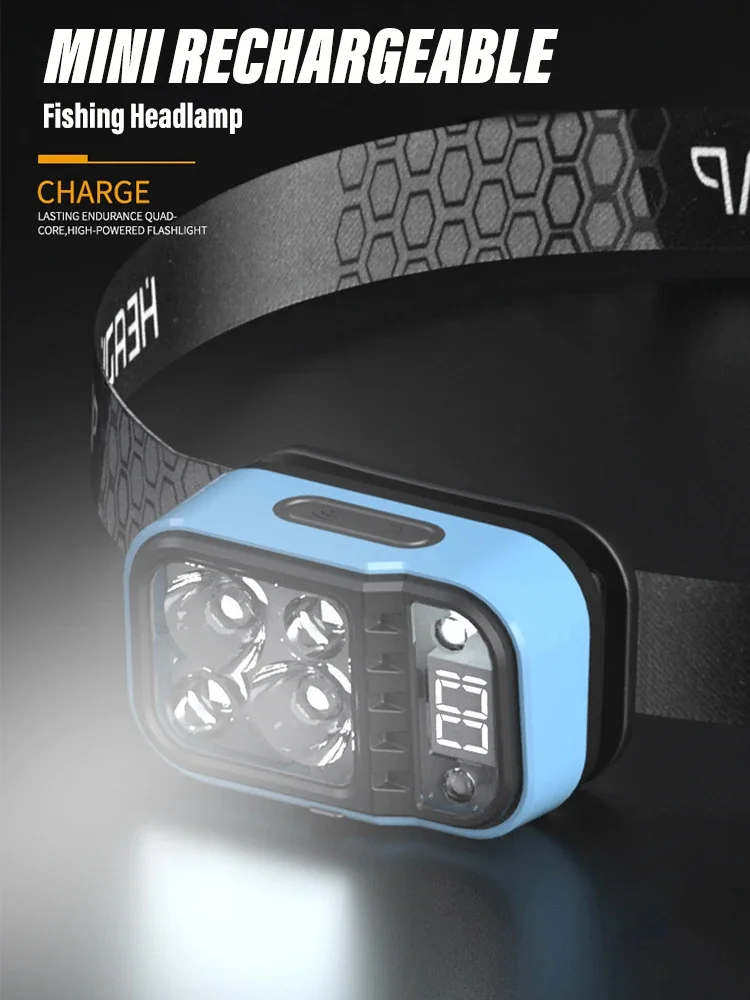 Wiederaufladbare LED-Stirnlampe, superhelle Angel-Lampe mit Sensor und Batterieanzeige, XPG+COB für Camping – Detail 3
