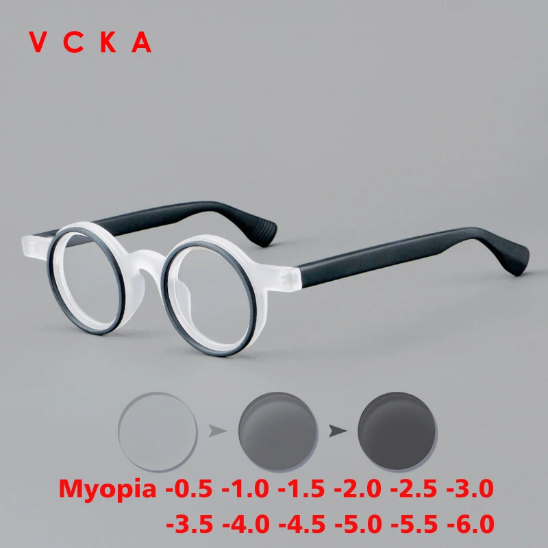 VCKA Anti-blue Discolor Acetate Myopia Glasses Frame Men Prescription Eyeglasses Women Color Matching Custom Eyewear -0.50to-6.0