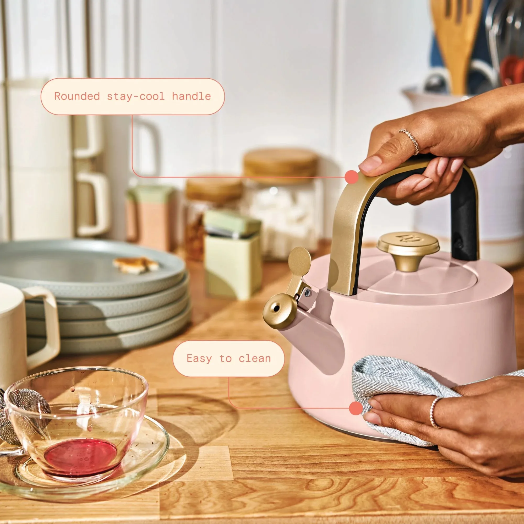 1.8L Ceramic Non-Stick Stovetop Tea Kettle,Make the handle smooth and heat-resistant, Rose