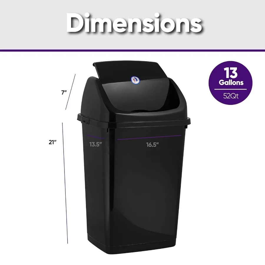 سلة مهملات المطبخ Superio سعة 13 جالونًا مع غطاء متأرجح، سلة قمامة بلاستيكية طويلة في الهواء الطلق والداخلية، سلة إعادة تدوير كبيرة 52 كيو تي ونفايات #2