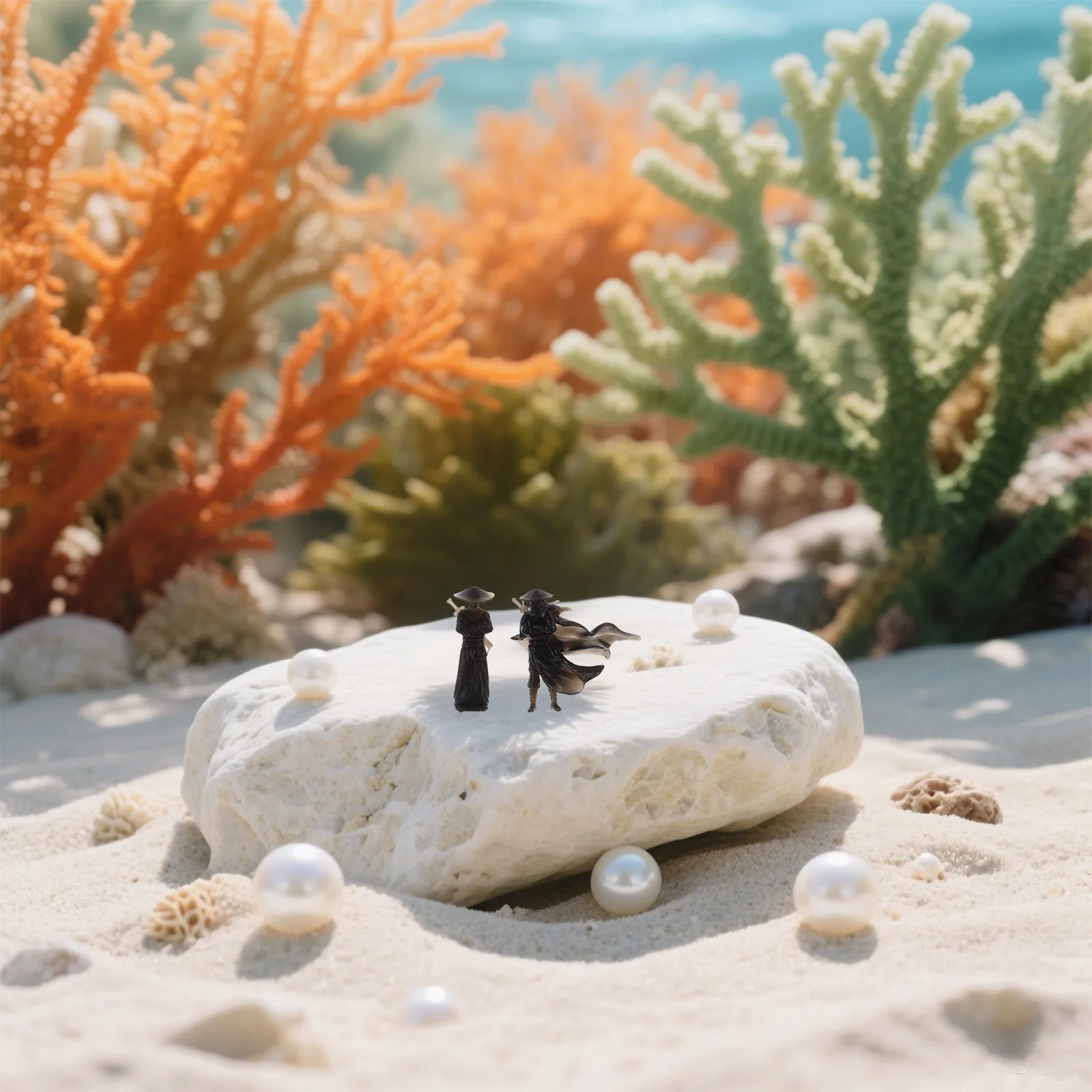 

2Pcs Chinese Style Decorative Sculptures for Bonsai Aquarium Mini Garden Vintage Asian Home Decor