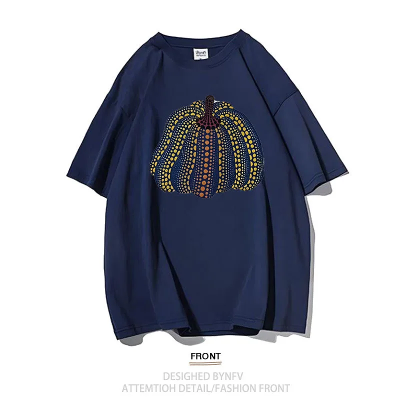 Yayoi Kusama Pumpkin Printed T shirt 100% bawełna Art Wave Points Pumpkin Summer Tees Mężczyźni Kobiety Oversized Loose Streetwear Tops