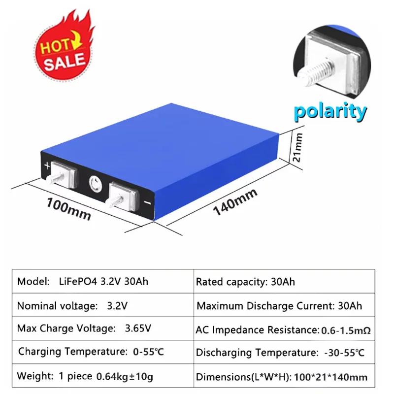 SUYIJIA New 3.2V 30Ah LiFePO4 Battery Lithium Iron Phosphate Deep Cycle Suitable for DIY 12V 24V 36V 48V Solar UPS Power Supply