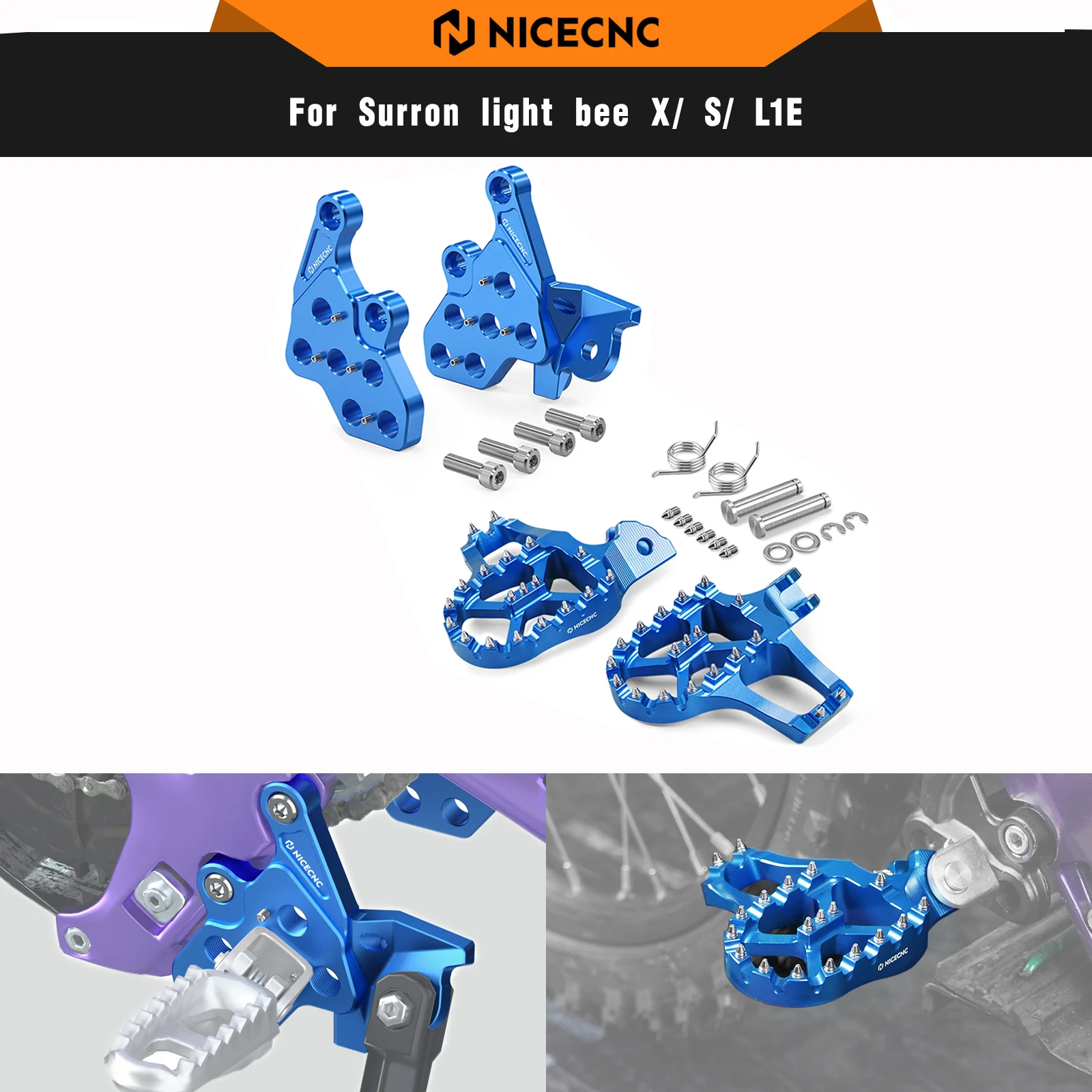 

NICECNC Extender Foot Pegs Footrest & Bracket For Surron light bee X light bee S L1E Segway X160 Segway X260 2017-2024 Sur-ron