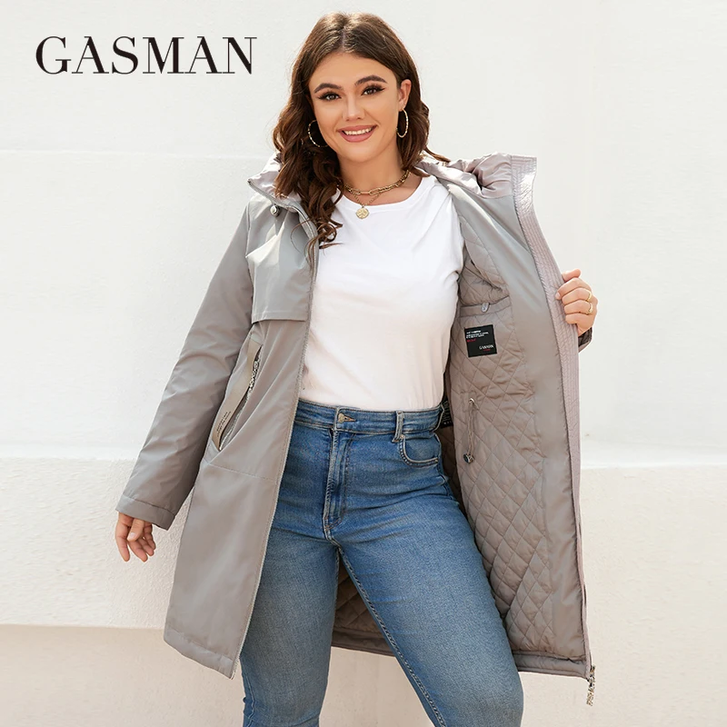 GASMAN New women\'s coat spring 2022 brand Mid-Length Fashion Women\'s jacket Contrasting trench pocket hooded casual parkas 8266