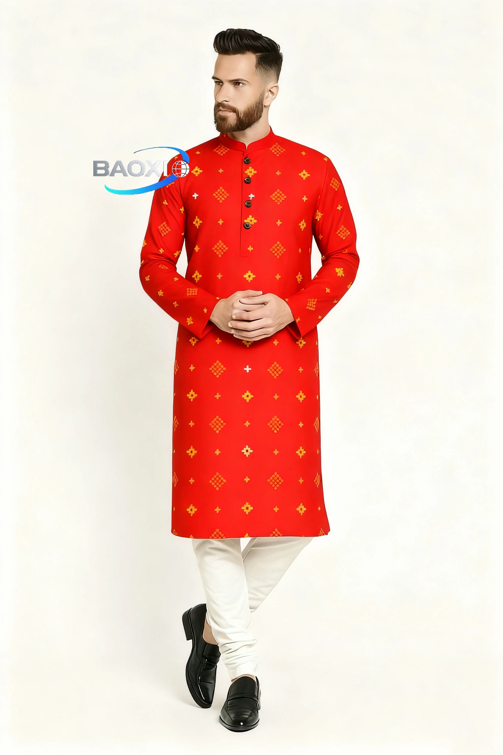 Traje regular de corte informal a la moda kurtaasuha con estampado estampado para hombre, adecuado para todas las ocasiones, ropa étnica