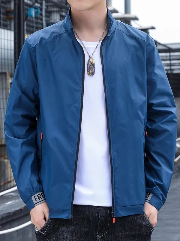

Men's Summer Ultra-Thin Ice Silk Sun Protection Jaet Stand Collar Fiing UV Protection Clothing Skin irt Faionable Loo...
