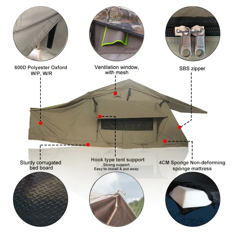 

With Annex Room Waterproof 4x4 1-2 Person Aluminum Camping Car Soft Shell Rooftop Roof Top Tent for Vehicle Truck Suv Jeep
