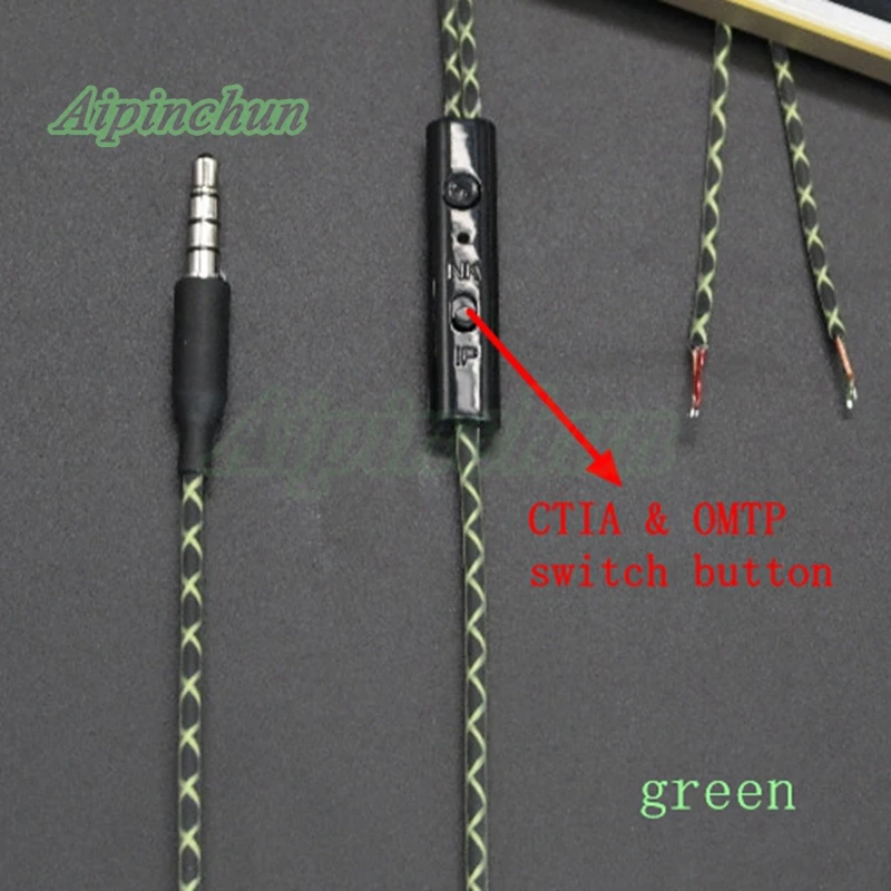 Aipinchun-Cable de Audio para auriculares, Conector recto de 3,5mm con reparación de micrófono, 4 colores AA0191