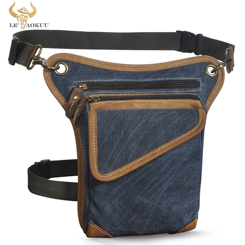 Canvas+Real Leather Multi-function Design Sling Shoulder Messenger Bag Travel Fanny Waist Belt Pack Drop Leg Bag For Men 211-3