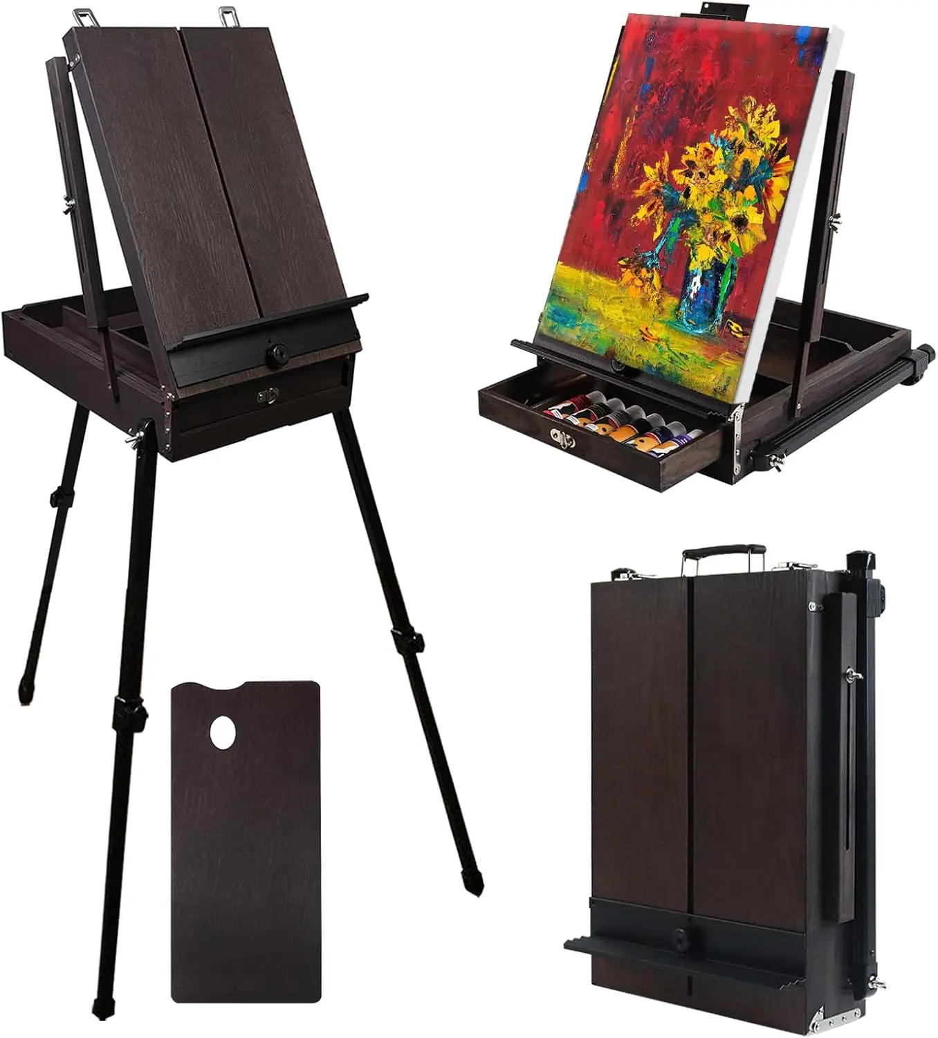 

70" Aluminum Legs Folding French Easel with Drawer, Tripod Stand for Painting Sketching Display